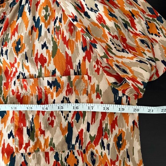 Beach Lunch Lounge Shirt Blouse Womens Sz M Orange Button Up Abstract Artsy Boho - Picture 10 of 11